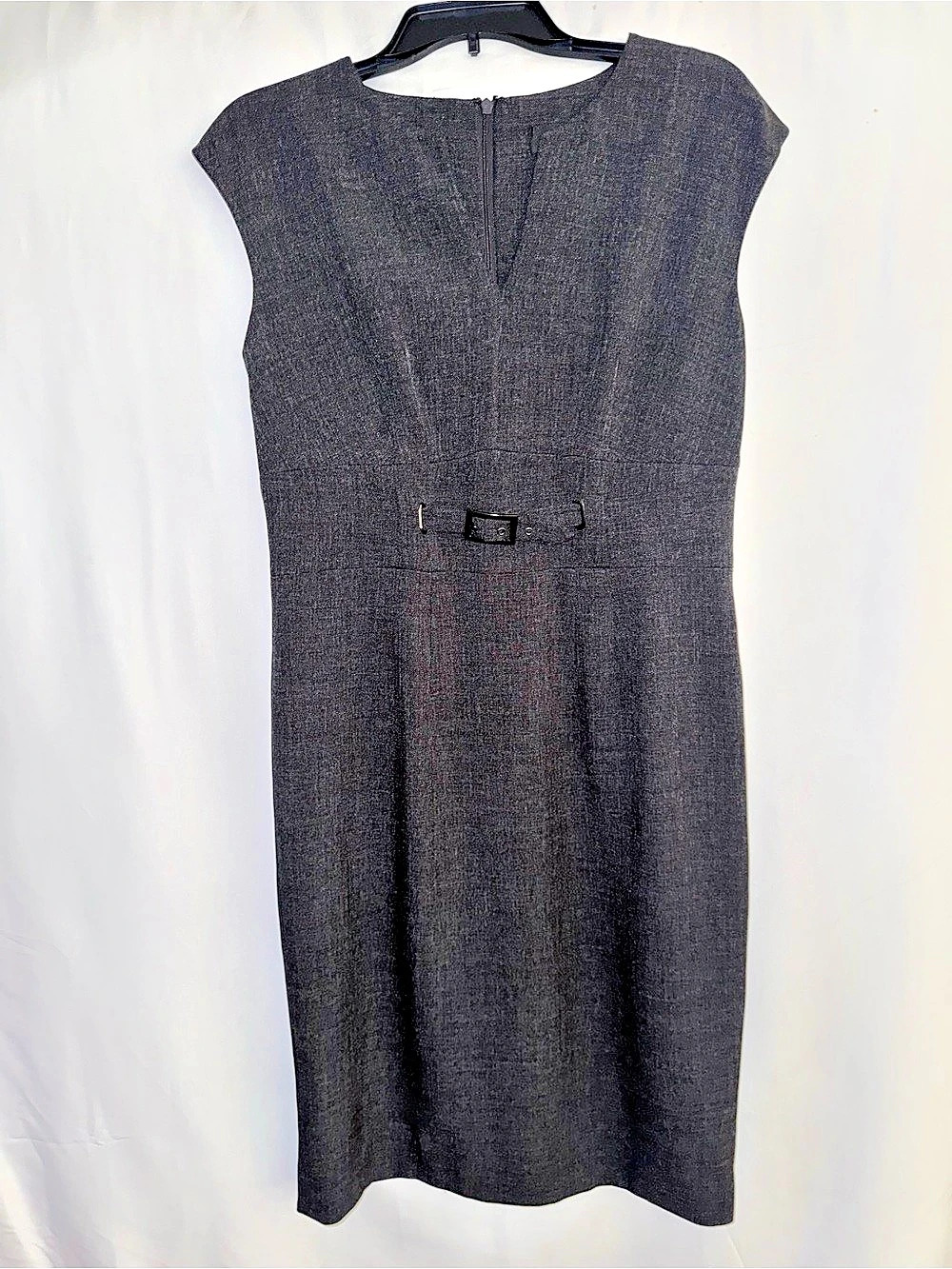 Kasper Gray Sleeveless Belted Detail Front Midi Dress Size 6